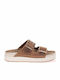 Leather Women's Flat Sandals Flatforms Brown