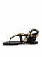 Leather Women's Flat Sandals Black