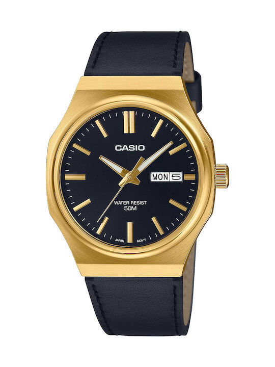 Casio Herrenuhr Batterie mit Schwarz Lederriemen