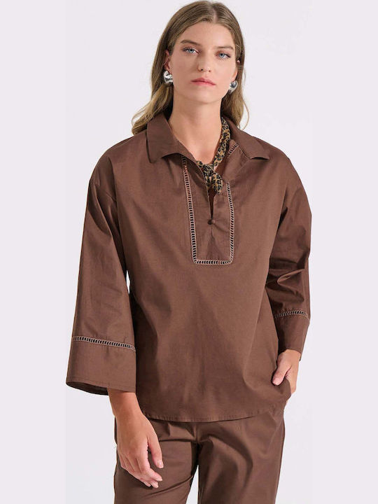 Women's Cotton Top Brown S/M