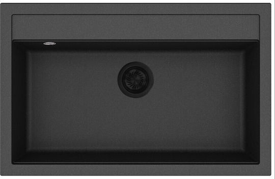 Helika Quadro Drop-In Left Handed Kitchen Sink from Synthetic Granite with Faucet M79xW51cm Black