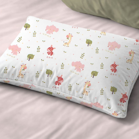 Dimcol Happy Safari 712 Fata De Pernă Pentru Copii Din 100% Bumbac 50x70cm Alb-Roz