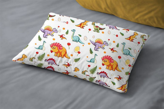 Dimcol Dinosaur 520 Fata De Pernă Pentru Copii Din 100% Bumbac 50x70 Cm Alb-Orange