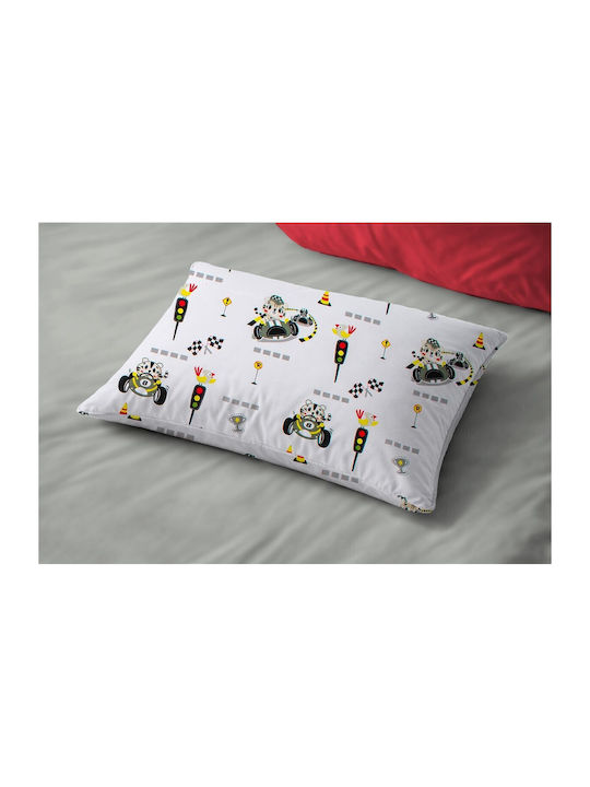 Dimcol Animal Grand Prix 590 Kids Pillowcase Made of 100% Cotton 50x70cm White Olive
