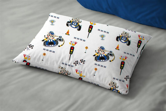 Dimcol Animal Grand Prix 589 Fată De Pernă Pentru Copii Din 100% Bumbac 50x70cm Alb-Albastru