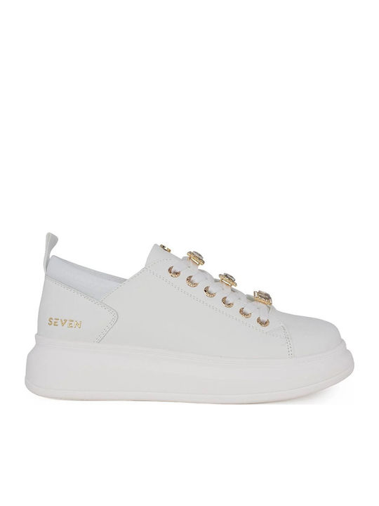 Seven Sneakers Λευκο Χρυσο Στρας