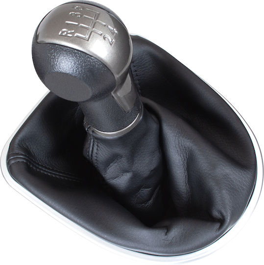 Seat Leon Ii 2005 Black-beige Gear Shift Knob + Gaiter Chrome Frame 5 Speeds