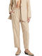 Women's High Rise Fabric Trousers Striped Yellow-Beige