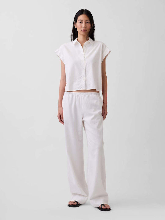 Damen Leinenhose mit Gummiband in Entspannte Passform Off-White