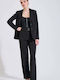 Women's Black Kit with Pants with Rubber Band in Loose Fit