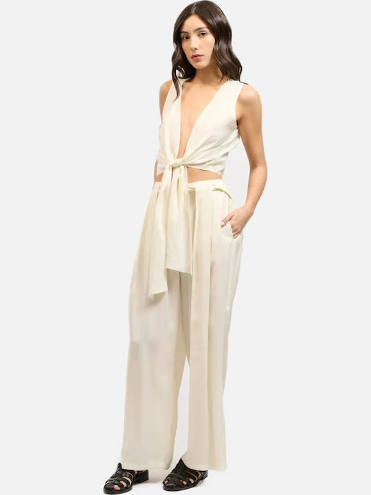 Collectiva Noir Pants Γυναικείο Υφασμάτινο Παντελόνι Off White