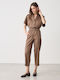 Damen Hochgeschnittenes Stoffhose mit Gummiband in Karotte Passform Braun