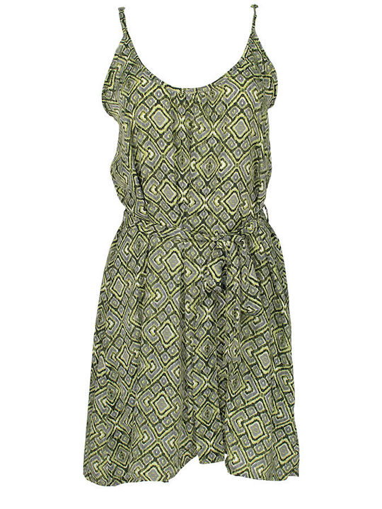 Summer Mini Dress Satin Khaki