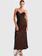 Maxi Slip Dress for Wedding - Christening Satin with Lace Brown