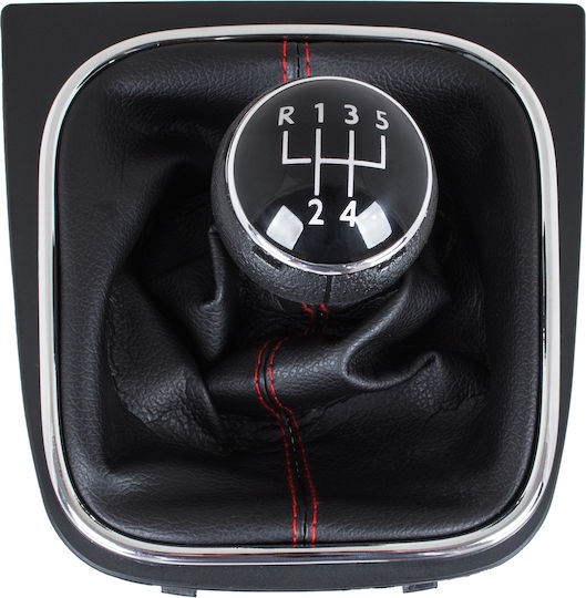 VW Golf V 03-08 Mâner Schimbător Viteze + Manșon Negru Cusături Roșii Cadru Cromat 5 Viteze
