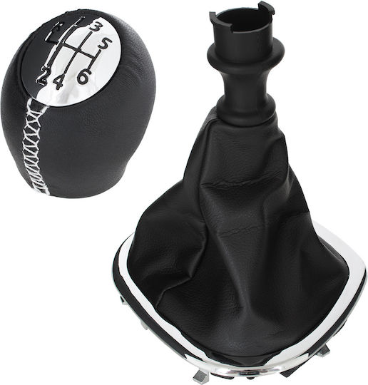 Opel Vivaro B 14-19 Gear Shift Knob Black Chrome + Black Gaiters Chrome Frame 6 Speeds