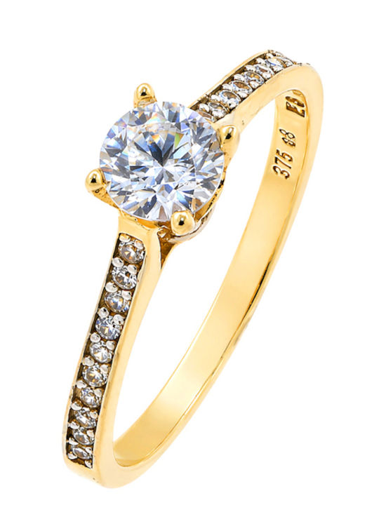 Single Stone Ring From 9K Gold With Zircon