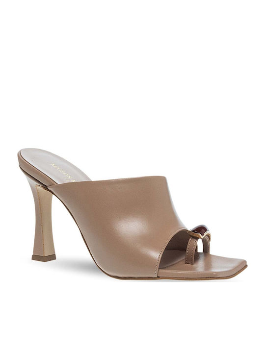 Leather Mules with Heel in Brown Colour