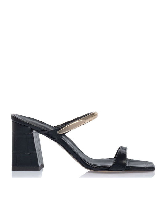 Sante Leather Mules with High Heel in Black Colour