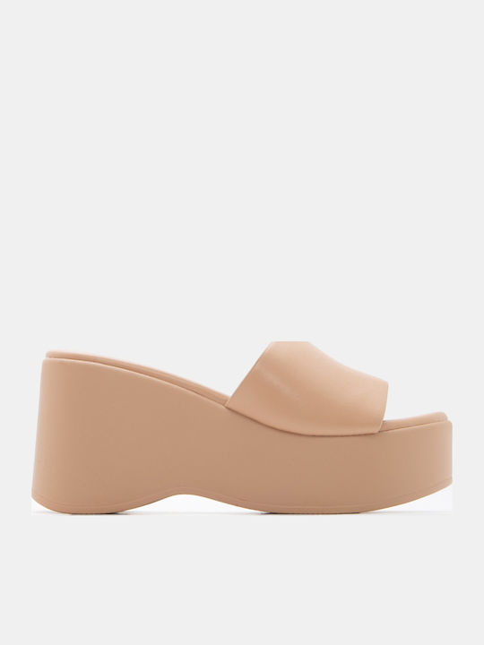 Damen Pantoletten mit Hoch Absatz in Beige Farbe