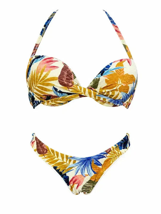 Modern Ocean Set Bikini Push Up Brazil Floral G...