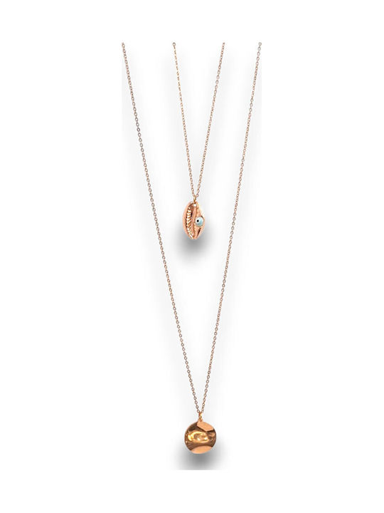 Touch Double Necklace Made of Pink Gold Plated Steel