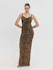 Summer Maxi Evening Slip Dress with Lace Animal Pattern