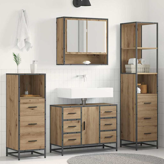 vidaXL Vanity Unit Without Sink with Mirror & Column M35xL37.5xH166cm Artisan Oak