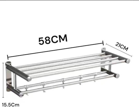 Wandhalterung Metall 5 Haken Silber 58cm