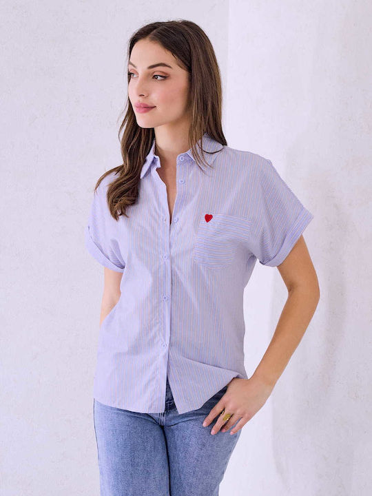Celestino Women's Striped Shirt Pocket Light Blue