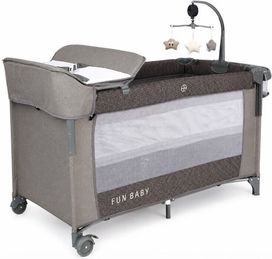 Fun Baby Babybett 2 Ebenen mit Wickeltisch & Matratze Grau 62x125cm