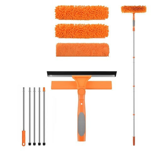 Aparat De Curățat Geamuri Telescopic 3 În 1 Zola 1.8 M Racletă 180° 3 Lavete Microfibră 25 Cm Portocaliu