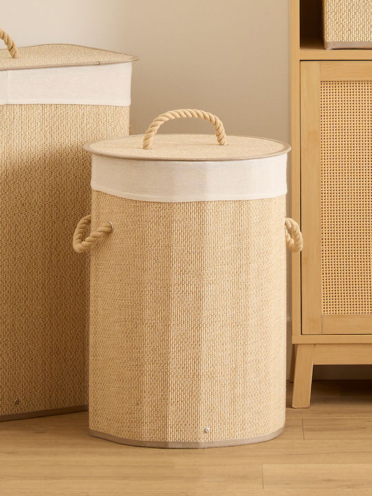 5Five Stemy Laundry Basket Bamboo 48lt with Cap 37x37x51cm Beige