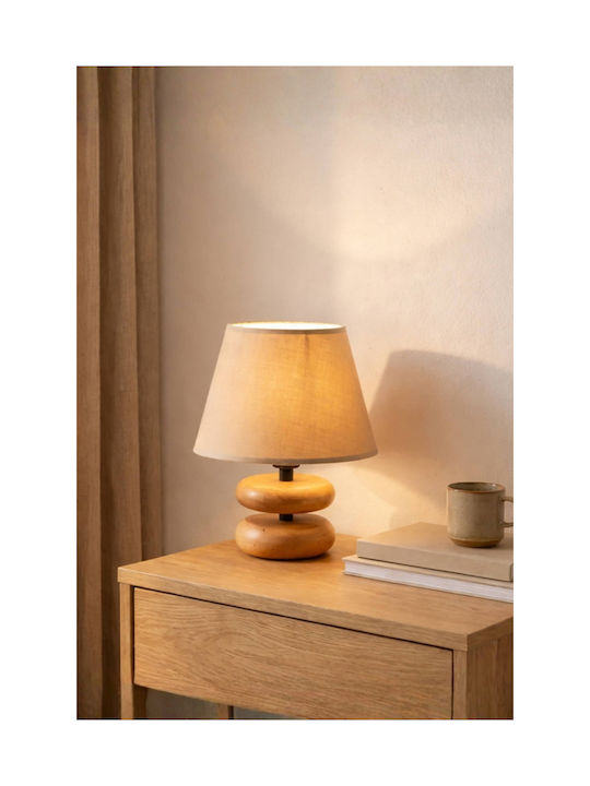 SteweHome Wooden Table Lamp for E27 Socket with Brown Shade