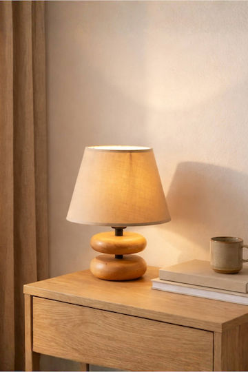 SteweHome Lampă de Masă din Lemn pentru Bază de Bec E27 cu Abajur Maro