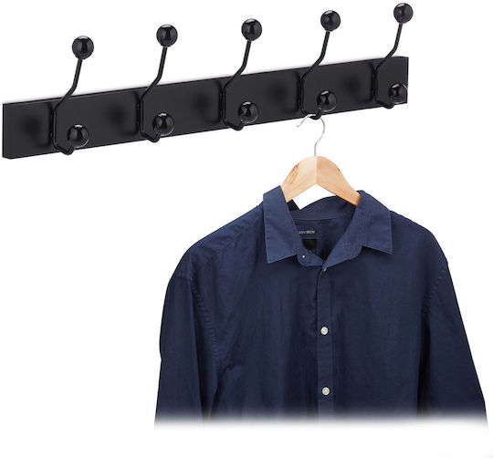 Relaxdays Wall Hanger 5 Hooks Black 65x7x14cm