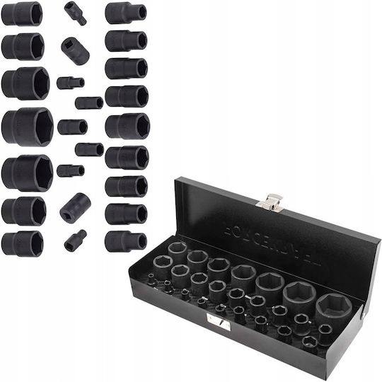 Impact Socket Set Sockets 1/2" 1/4" 4-32mm 6-point 25 Pcs Case