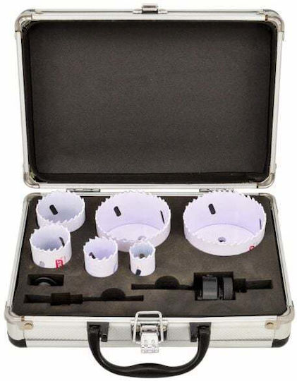 AWTools Set of Bimetal Hole Saws for Dry Cutting with Diameter from 22mm to 73mm for Wood Metal and Plastic