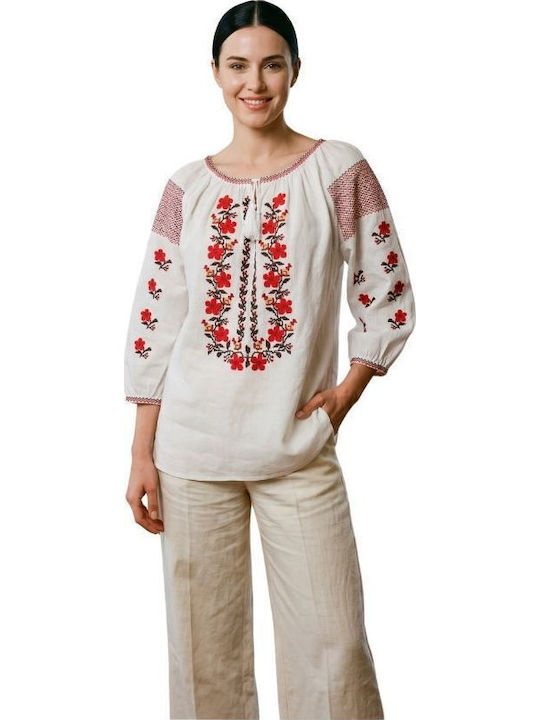 Bluza Damă Bumbac Mânecă Lungă Alb/Negru
