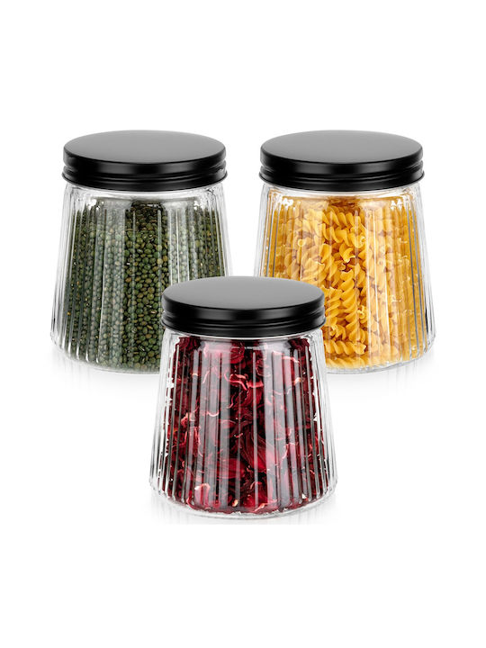 Vilde Set of 3 Jars for Coffee Pasta Cereals with Lid Glass Black 700ml