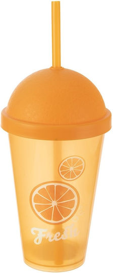 Orion Water Glass / Cocktail Drinking Glass from Plastic Orange with Straw 450ml Orion Water Glass / Cocktail Drinking Glass from Plastic Orange with Straw 450ml