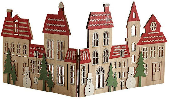 Christmas Decoration Flippy Christmas Village Model Tree European Style Foldable Wood 57 X 20 Cm Natural Brown Red