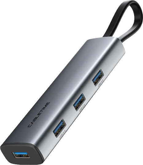 Cabletime USB-Hub 4 Anschlüsse mit USB-C Verbindung Grau