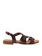 Leder Flache Sandalen Für Damen Dunkelbraun