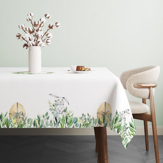 100% Cotton White Tablecloth Leaves 140x180cm Gizmo