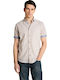 Short Sleeve Linen Shirt in Regular Fit Striped Beige