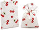 Fabric Pouch Printed Cherry Design Set of 5 Pieces 12x17cm
