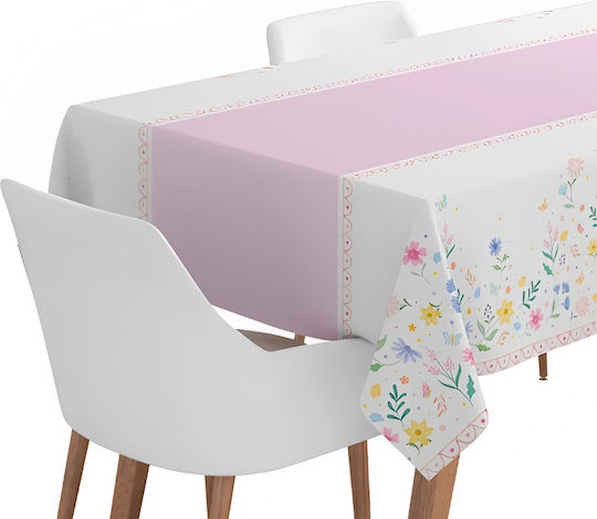 Τραπεζομάντηλο Αδιάβροχο Ροζ Λουλούδια 120 Cm X 180 Cm