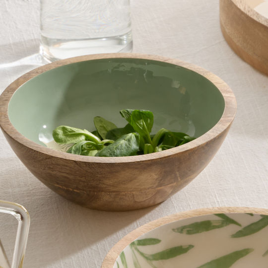 Round Wooden Green Serving Bowl with Diameter 19cm