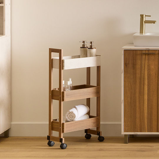 5Five Wooden Kitchen Trolley 3 Tiers 40x20x80cm